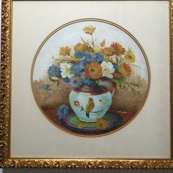 1969 Original painting still life vase and flowers beautiful frame artist L.A.F - Picture 3 of 5